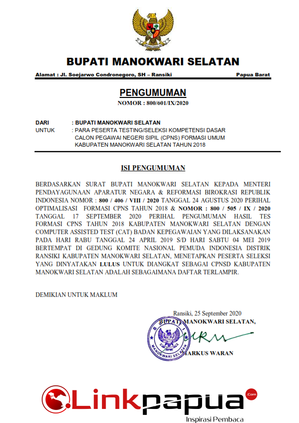 PENGUMUMAN HASIL AKHIR CPNSD KAB MANSEL_001