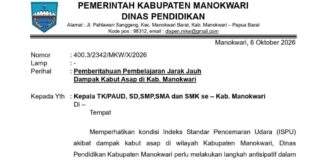 TK/PAUD hingga SMA di Manokwari PJJ Mulai 7 Oktober Imbas Kabut Asap